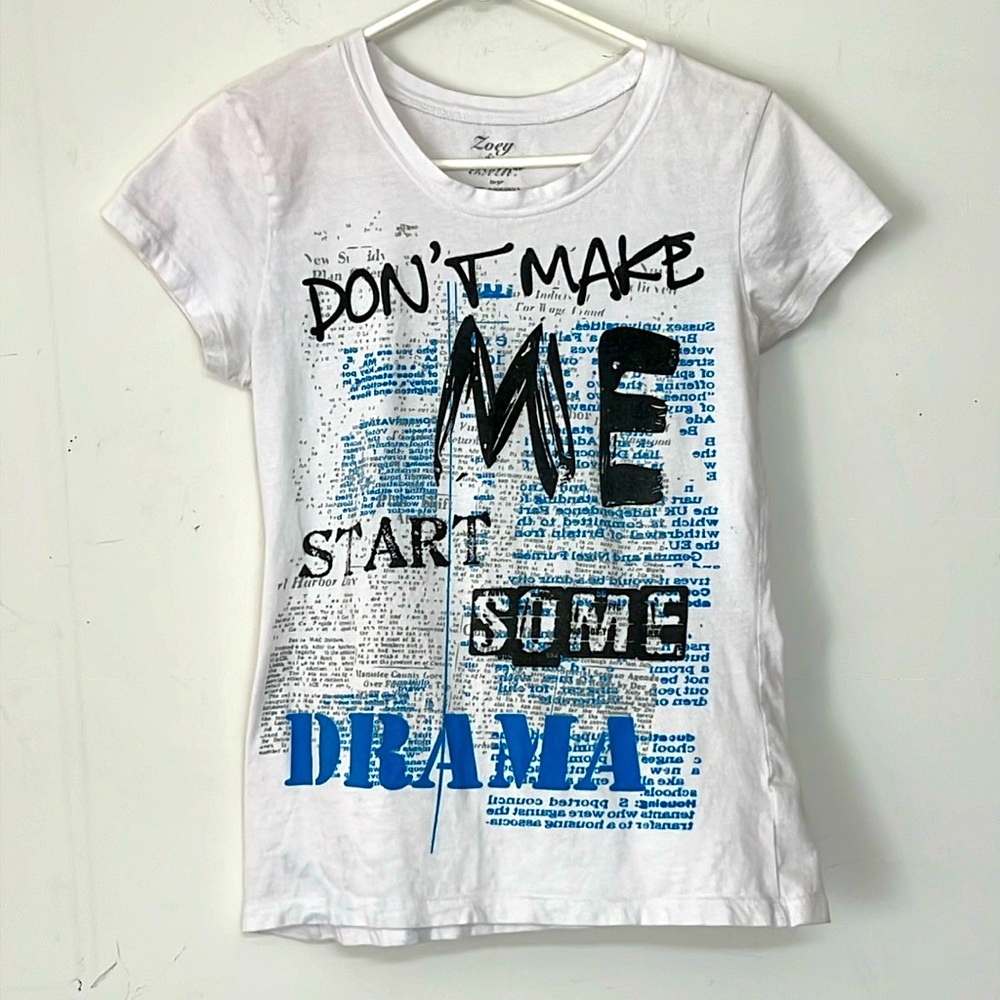 🌞 Zoey & Beth Don’t make me start some drama white graphic short sleeve women M